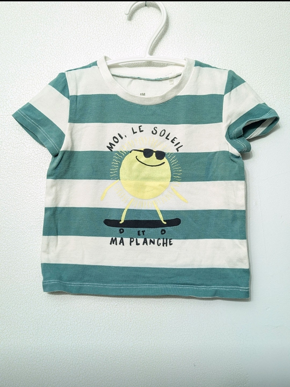 🌸4/25$ Tag Kids Striped Sun Graphic Tee - Green & White 6 M Organic Cotton